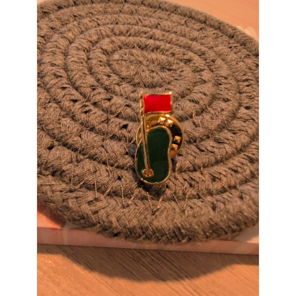 Golf Hole In One Enamel Pin Green & Red Flag Pin Gold Tone
